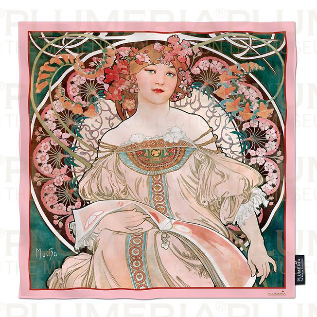 Plumeria Hedvábný šátek Réverie Alfons Mucha