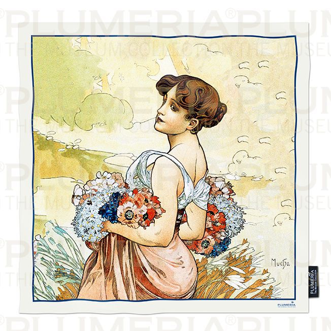 Plumeria Hedvábný šátek The Seasons: Summer Alfons Mucha
