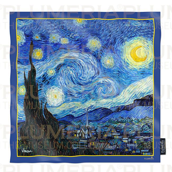 Plumeria Hedvábný šátek The Starry Night Vincent Van Gogh