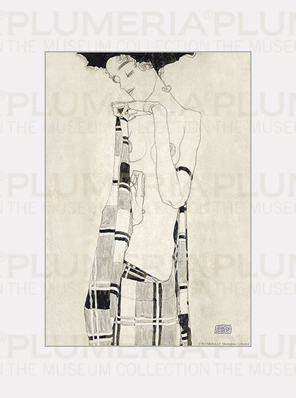 Plumeria Reprodukce obrazu Stationary Girl in a checked Cloth Egon Schiele