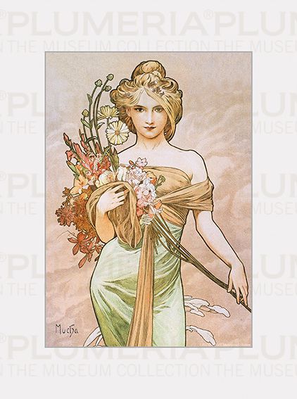 Plumeria Reprodukce obrazu The Seasons: Spring Alfons Mucha