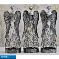 Plechový anděl Rachel stříbrný 35,5cm na čajovou svíčku