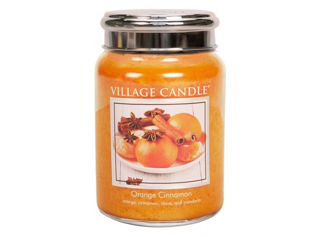 VILLAGE CANDLE VONNÁ SVÍČKA VE SKLE, POMERANČ A SKOŘICE - ORANGE CINNAMON, 26OZ