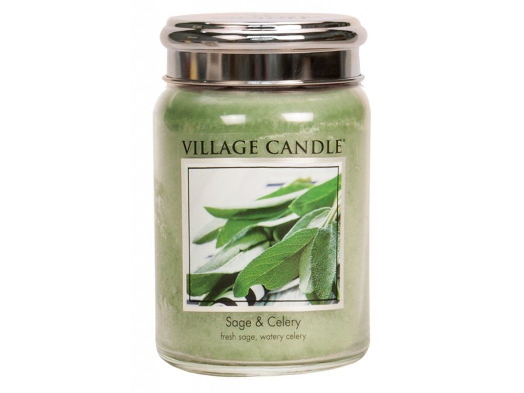 VILLAGE CANDLE VONNÁ SVÍČKA VE SKLE, SVĚŽÍ ŠALVĚJ - SAGE CELERY, 26OZ