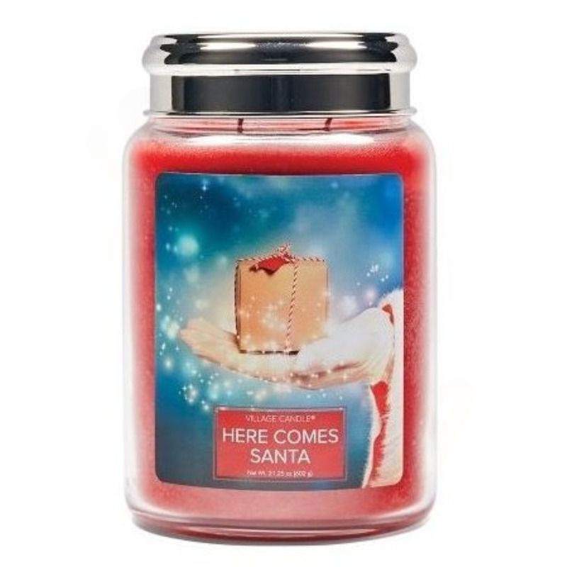 VONNÁ SVÍČKA VE SKLE, HERE COMES SANTA, 602g VILLAGE CANDLE