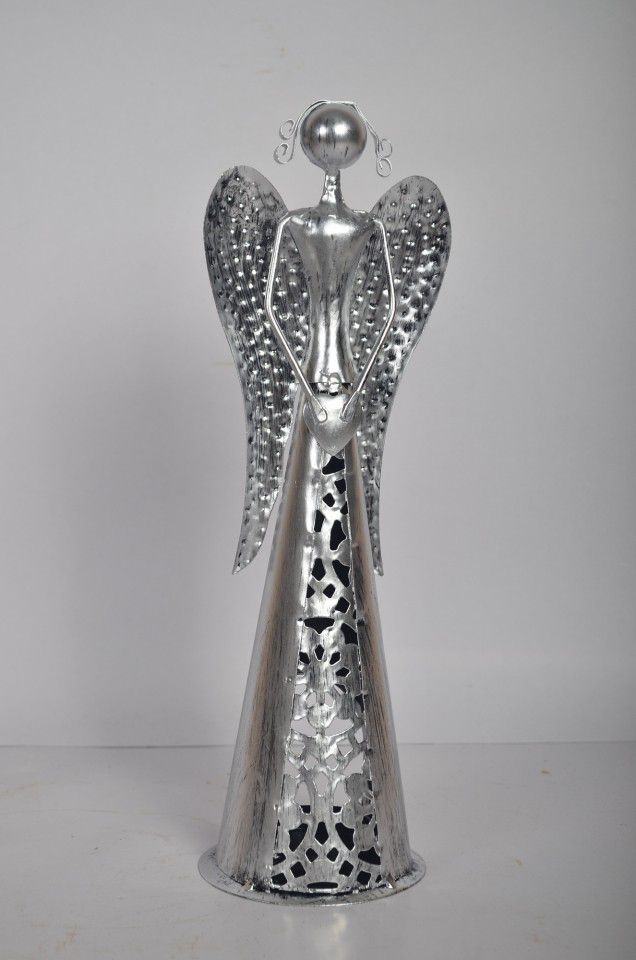 Plechový anděl Nova LED stříbrný 51 cm