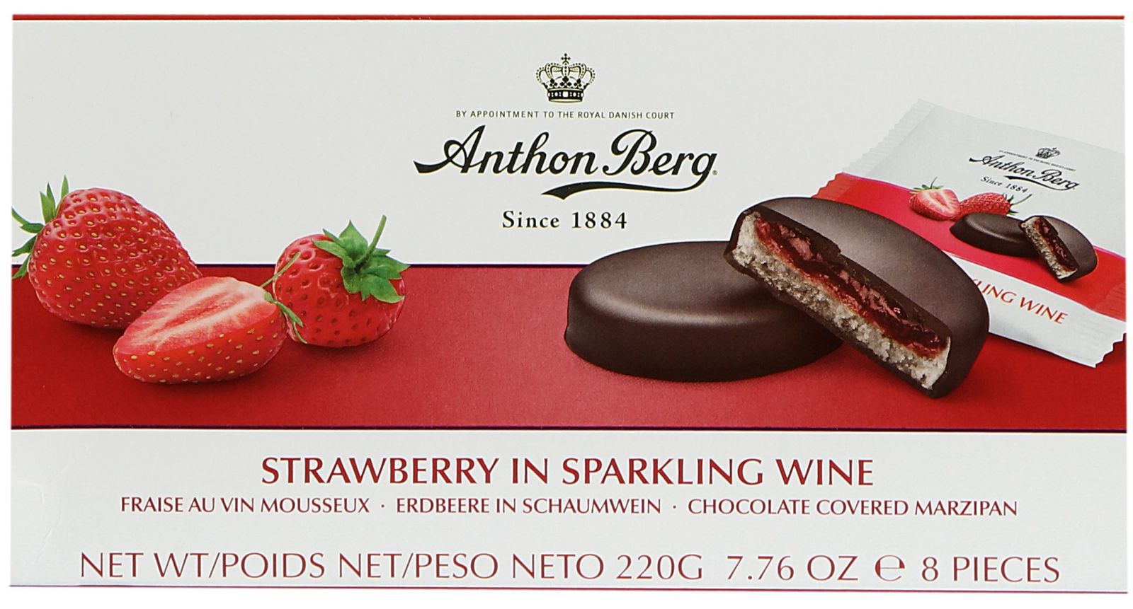 Anthon Berg - marcipán v hořké čokoládě - jahody v šumivém víně 220 g