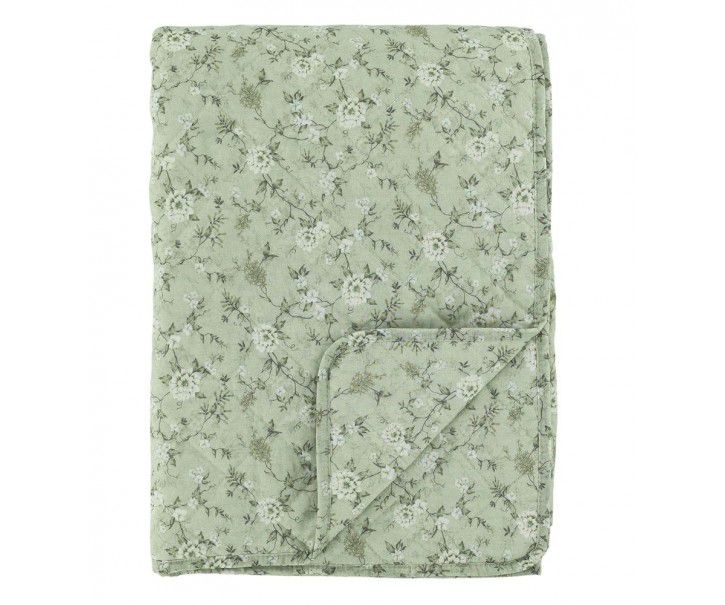 Chic Antique Bavlněný přehoz Aix Flowers Verte/Cream 130 × 180 cm