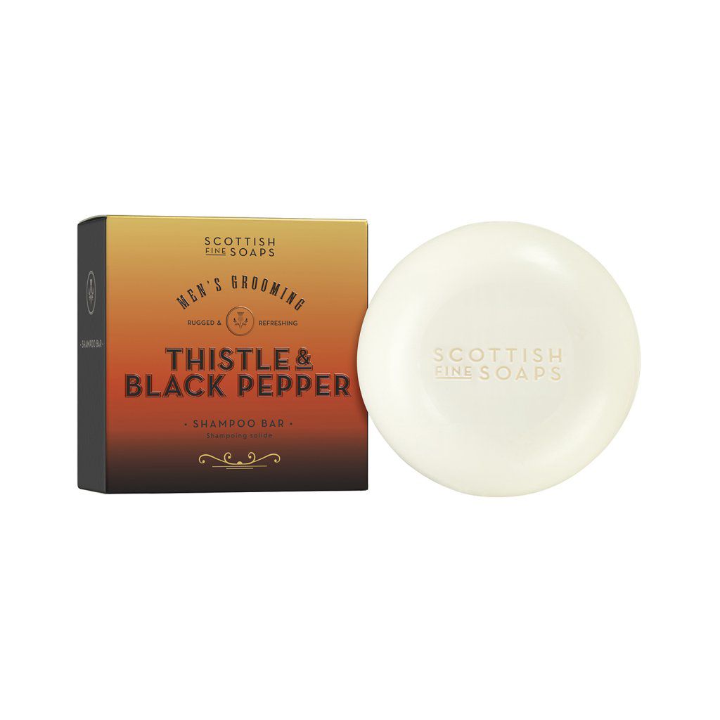 SCOTTISH FINE SOAPS Tuhý šampon po muže Thistle & Black Pepper, 100 g - ČERNÝ PEPŘ A OSTROPESTŘEC 100G Schottish Fine Soaps