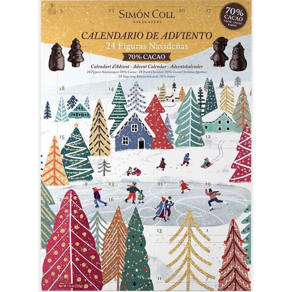 Simón Coll Adventní kalendář - figurky z hořké 70 % čokolády 216g